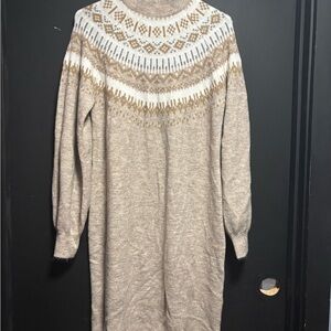 Maurices Beige and White Knit Sweater Dress
